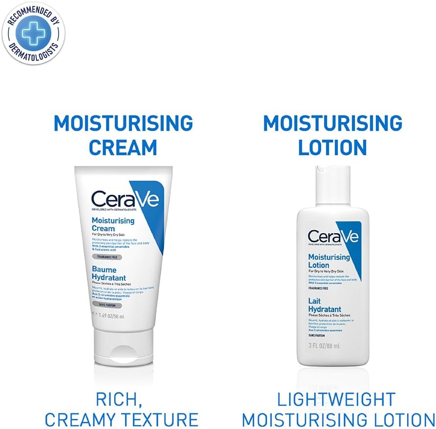 CeraVe Moisturizing Cream | 48H Body and Face Moisturizer for Dry to Very Dry Skin with Hyaluronic Acid and Ceramides | Fragrance Free | 1.69Oz, 50 ML