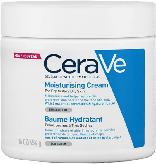 CeraVe Moisturizing Cream | 48H Body and Face Moisturizer for Dry to Very Dry Skin with Hyaluronic Acid and Ceramides | Fragrance Free | 16Oz, 454 g