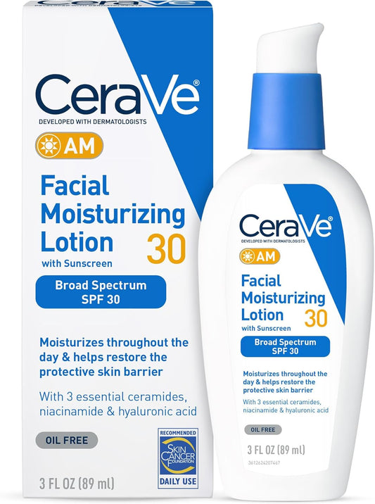 CeraVe Facial Moisturizing Lotion AM SPF 30, 3 oz, Daily Face Moisturizer with SPF, Packaging May Vary